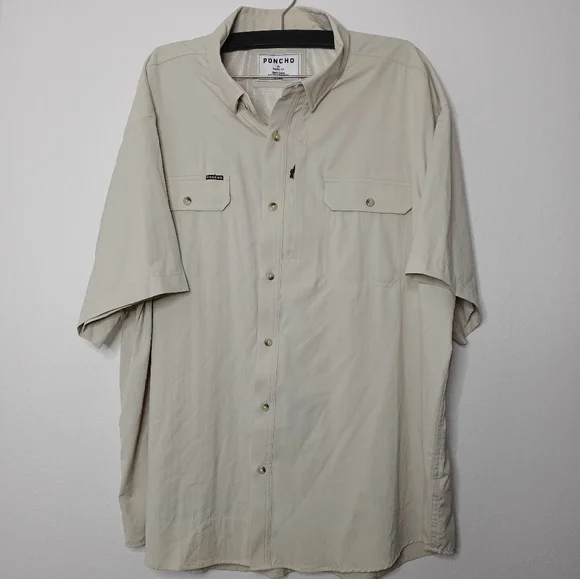 Men's Poncho Magnetic Pocket Regular Fit Short Sleeve Button Front Shirt Outdoor - Picture 10 of 10